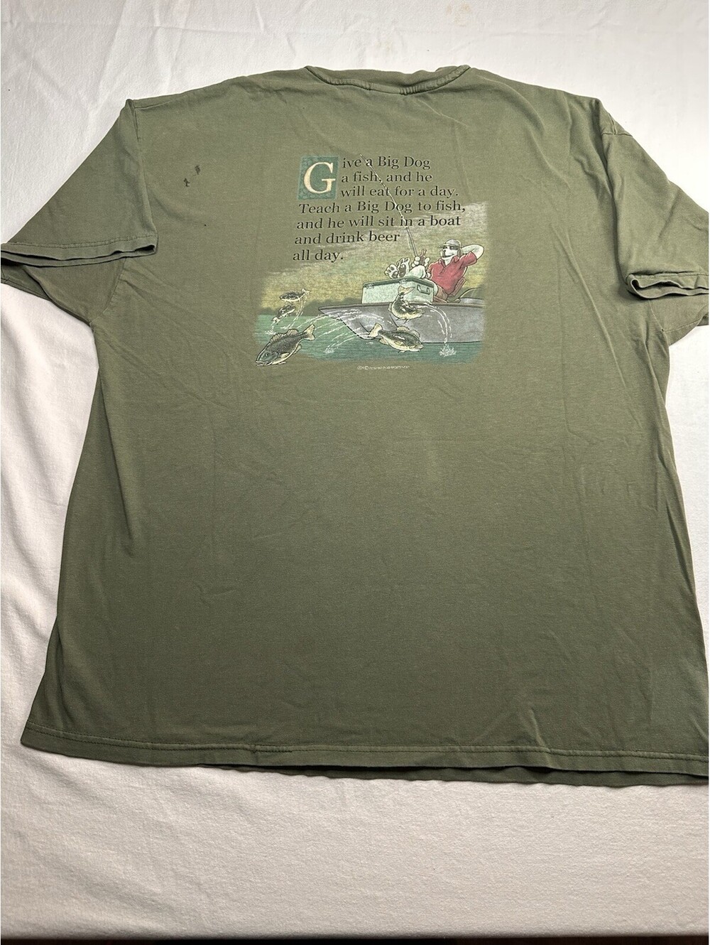 Distressed XL BIG DOGS Y2K Dog On Boat Fishing